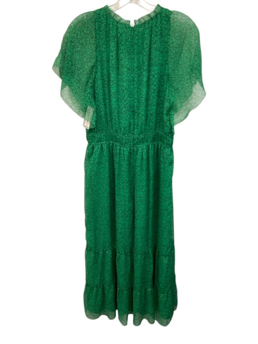 Whistles Size 8 Green & Black Polyester Short Sleeve Floral Print Midi Dress Green & Black / 8