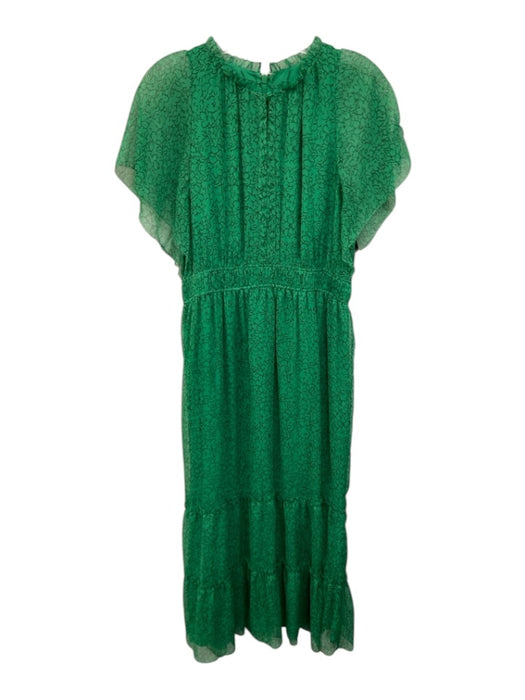 Whistles Size 8 Green & Black Polyester Short Sleeve Floral Print Midi Dress Green & Black / 8