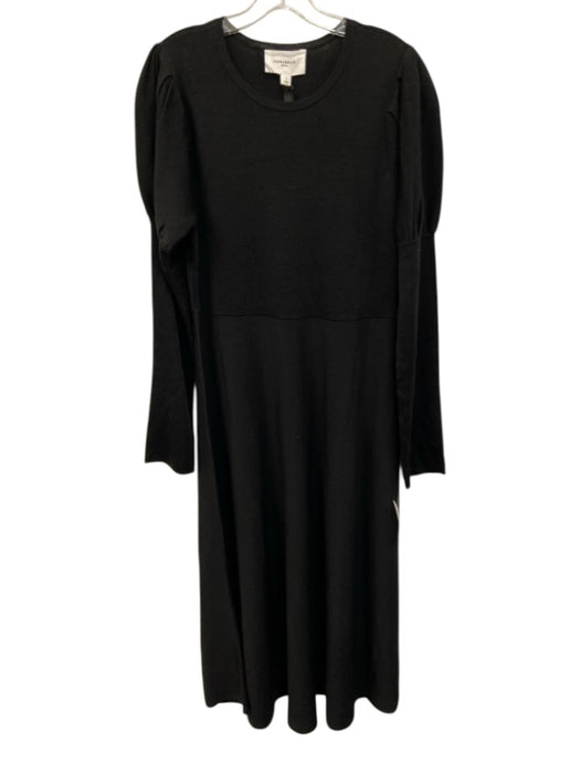Pomander Place Size L Black Acrylic Long Bishop Sleeve Knit Midi Dress Black / L