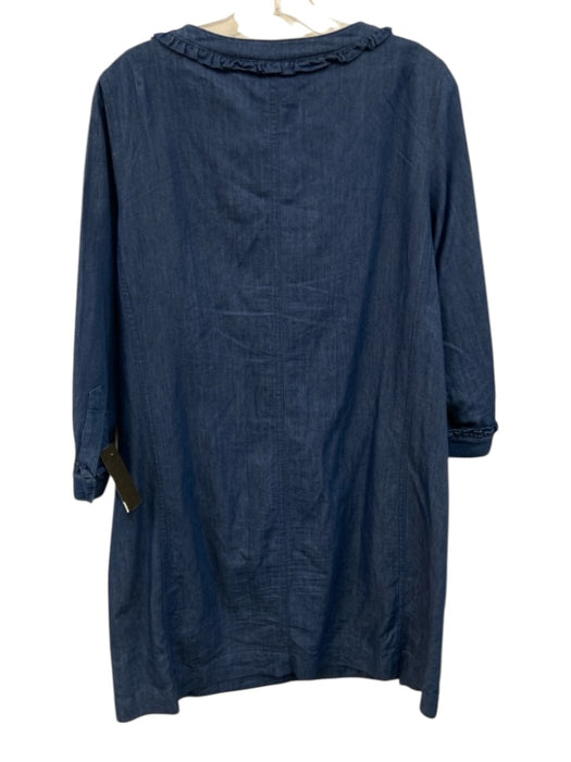 Sara Campbell Size M Blue Cotton & Tencel 3/4 Sleeve Split V neckline Mini Dress Blue / M