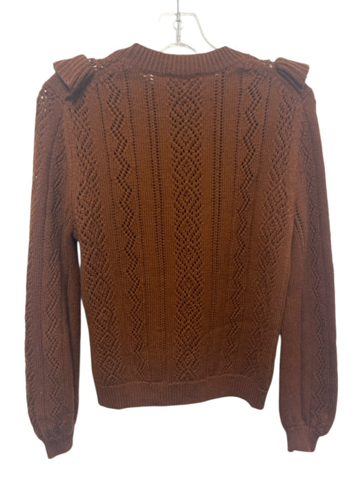 Sezane Size M Brown Wool Ruffle Front Pom Pom Rib Knit Sweater Brown / M