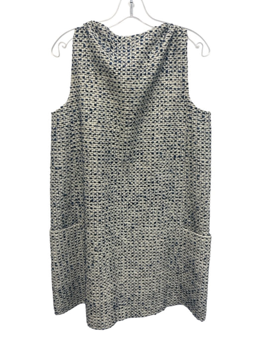 Ann Mashburn Size L White & Blue Cotton & Viscose Sleeveless Tweed Zip Up Dress White & Blue / L