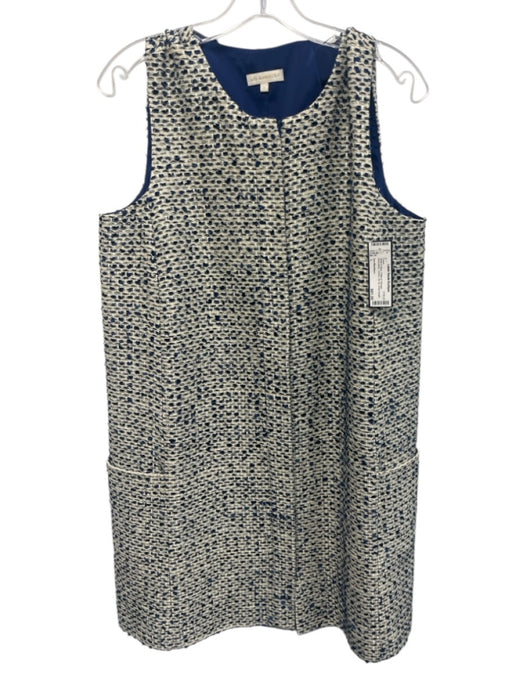 Ann Mashburn Size L White & Blue Cotton & Viscose Sleeveless Tweed Zip Up Dress White & Blue / L
