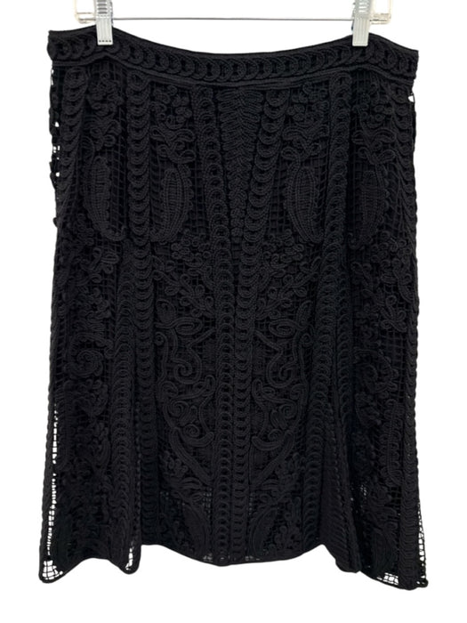 Kobi Halperin Size 14 Black Cotton Crochet Floral Godet hem Midi Skirt Black / 14