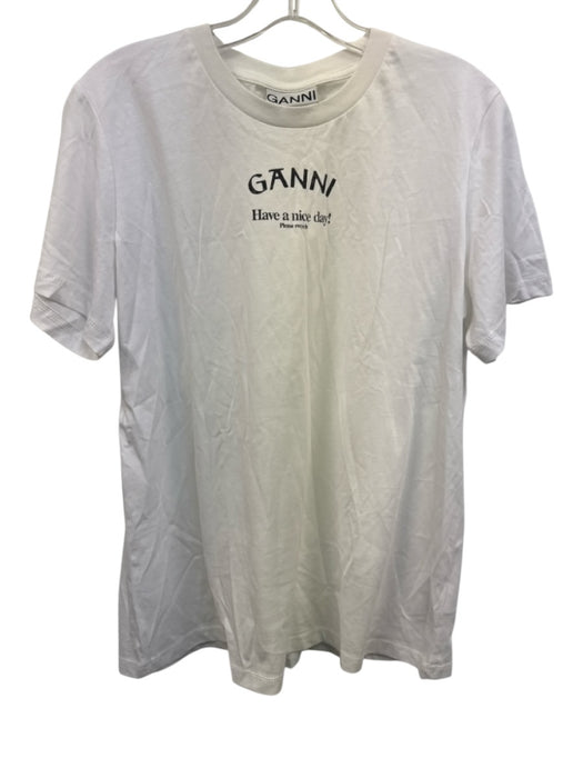 Ganni Size Small White Cotton Short Sleeve Graphic Top White / Small