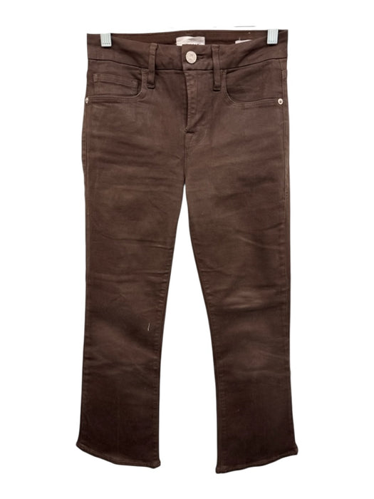 Frame Size 25 Dark Brown Cotton Denim High Rise Waxed Pockets Jeans Dark Brown / 25