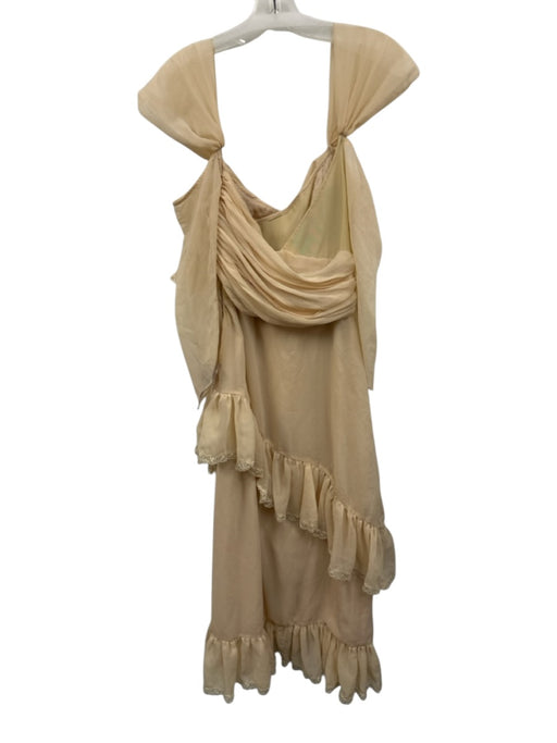 Paloma Lira Size Small Beige Cold Shoulder Lace Trim Tiered Ruffle Dress Beige / Small