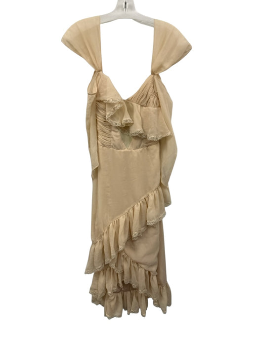 Paloma Lira Size Small Beige Cold Shoulder Lace Trim Tiered Ruffle Dress Beige / Small