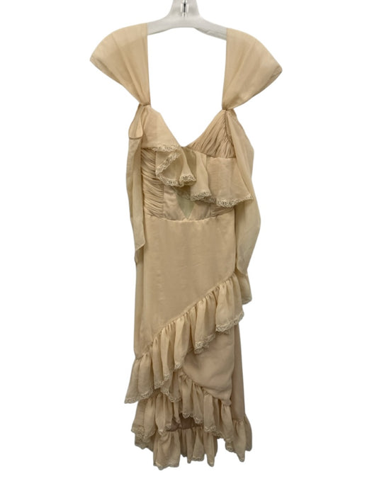Paloma Lira Size Small Beige Cold Shoulder Lace Trim Tiered Ruffle Dress Beige / Small