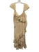 Paloma Lira Size Small Beige Cold Shoulder Lace Trim Tiered Ruffle Dress Beige / Small