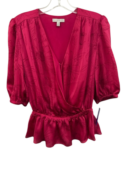 Joie Size XS Raspberry Pink Polyester Half Puff Sleeve Floral Surplice Top Raspberry Pink / XS