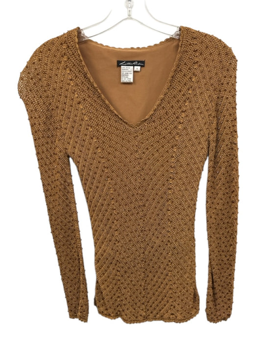 Lillie Rubin Size Small Bronze brown Rayon Long Sleeve Beaded V Neck Knit Top Bronze brown / Small