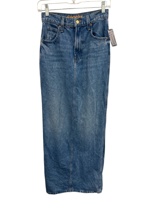 Mother Snacks Size 25 Medium Wash Cotton High Rise Whiskering Back Slit Skirt Medium Wash / 25
