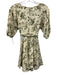 OPT Size XS Cream & Green Cotton Blend Floral Puff Sleeve Sash Inc Dress Cream & Green / XS