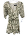 OPT Size XS Cream & Green Cotton Blend Floral Puff Sleeve Sash Inc Dress Cream & Green / XS