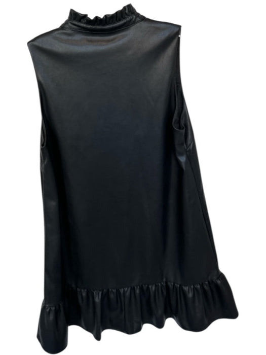 THML Size M Black Vegan Leather Sleeveless Ruffle Collar V Neck Drop Waist Dress Black / M