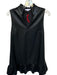 THML Size M Black Vegan Leather Sleeveless Ruffle Collar V Neck Drop Waist Dress Black / M
