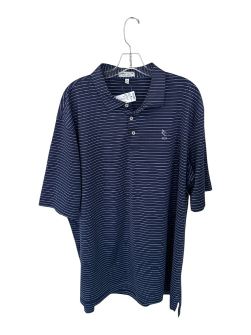 Peter Millar Size XXL Navy & Pink Polyester Striped Golf Men's Polo Navy & Pink / XXL
