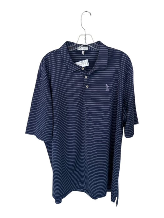 Peter Millar Size XXL Navy & Pink Polyester Striped Golf Men's Polo Navy & Pink / XXL