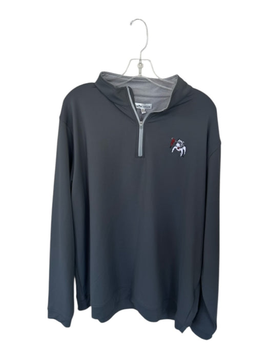 Peter Millar Gray & White Polyester UGA Half Zip Athletic Men's Pullover Gray & White / XXL