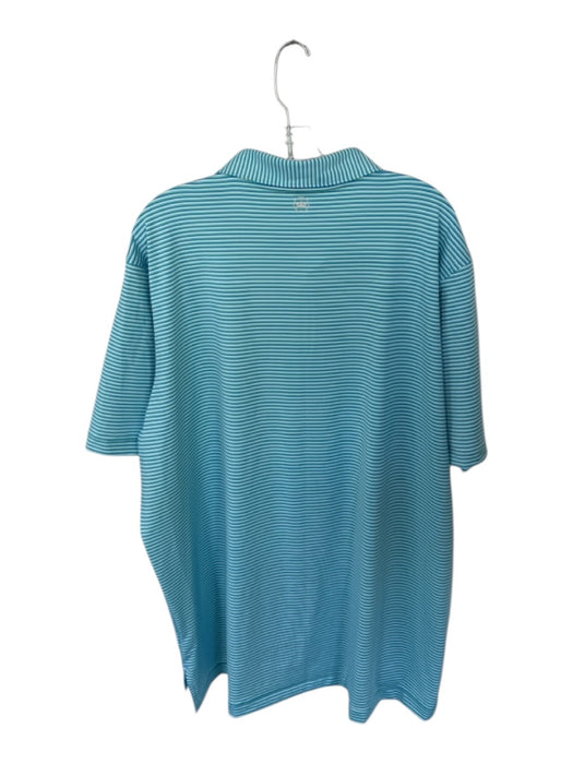 Peter Millar Size XXL Blue & Green Polyester Striped Golf Men's Polo Blue & Green / XXL