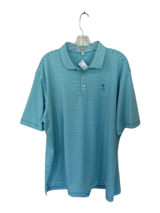 Peter Millar Size XXL Blue & Green Polyester Striped Golf Men's Polo Blue & Green / XXL