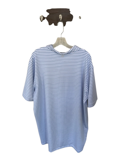 Peter Millar Size XXL White & Blue Polyester Striped Golf Men's Polo White & Blue / XXL