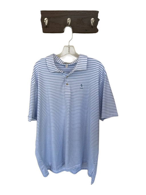 Peter Millar Size XXL White & Blue Polyester Striped Golf Men's Polo White & Blue / XXL