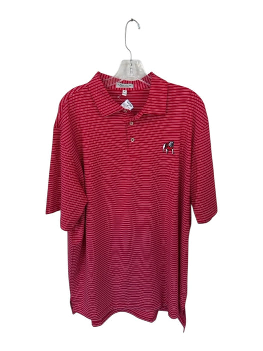Peter Millar Size XL Red & White Polyester UGA Striped Golf Men's Polo Red & White / XL