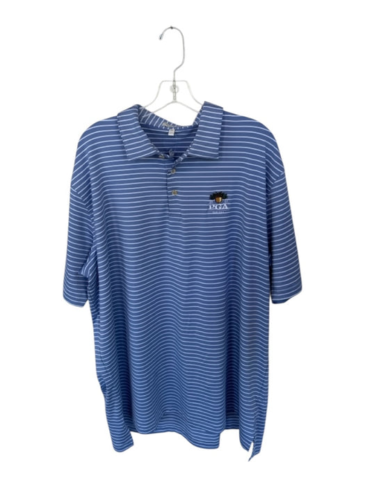 Peter Millar Size XXL Blue & White Polyester Striped Golf Men's Polo Blue & White / XXL