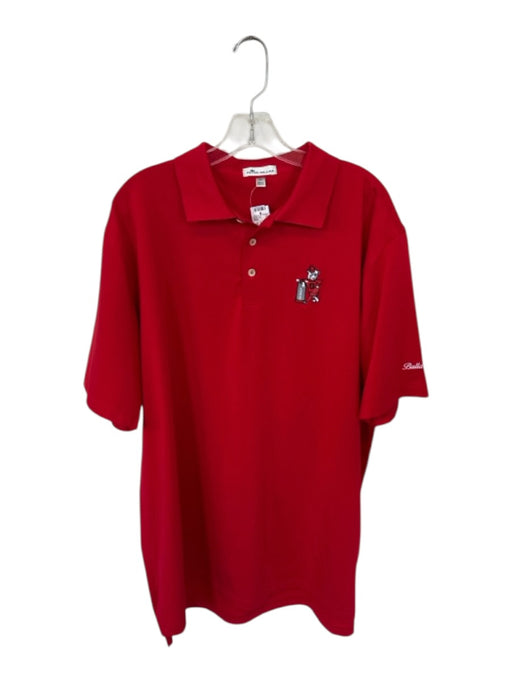 Peter Millar Size XL Red & White Polyester UGA Golf Men's Polo Red & White / XL