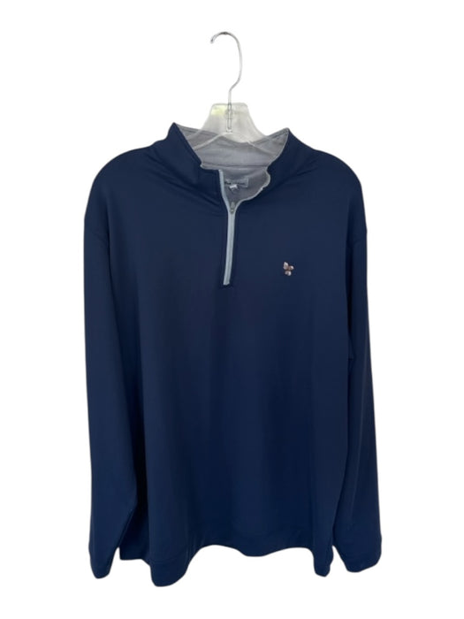 Peter Millar Navy & Gray Polyester Solid Half Zip Golf Men's Pullover Navy & Gray / XXL