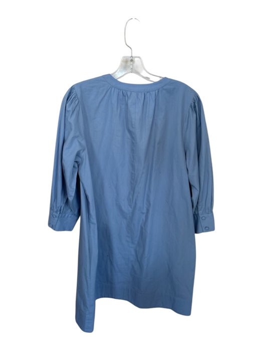 Double A Size M Blue Cotton 3/4 Balloon Sleeve Button Up Mini boat neck Dress Blue / M