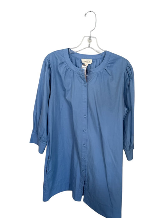 Double A Size M Blue Cotton 3/4 Balloon Sleeve Button Up Mini boat neck Dress Blue / M