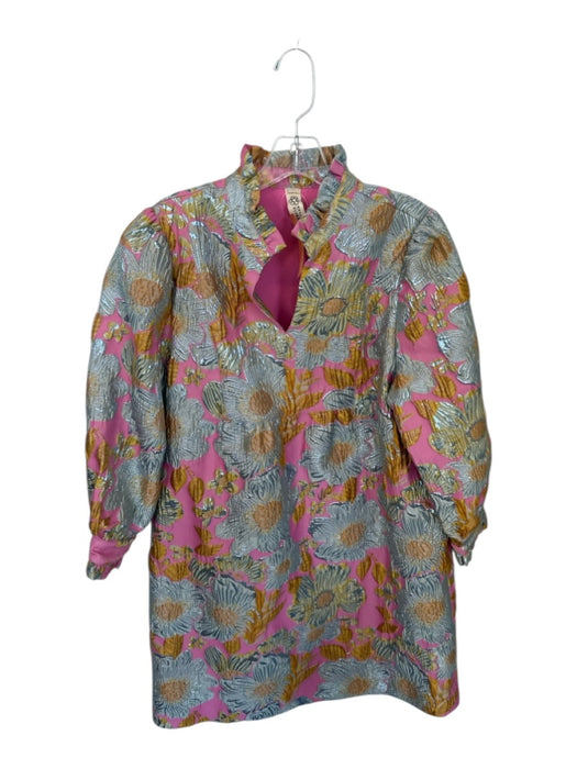 Uncle Frank Size M Pink & Yellow Polyester & Nylon Metallic Accent Floral Dress Pink & Yellow / M