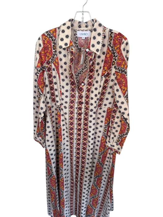 Livro Size M Orange & cream Cotton Botanical Long Sleeve Collared Maxi Dress Orange & cream / M