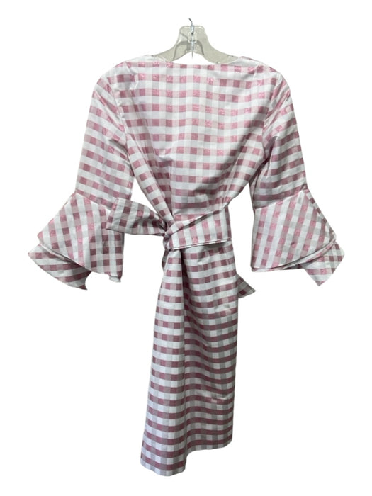 Sara Campbell Size 2 Pink & White Polyester Blend Gingham Trumpet Sleeve Dress Pink & White / 2