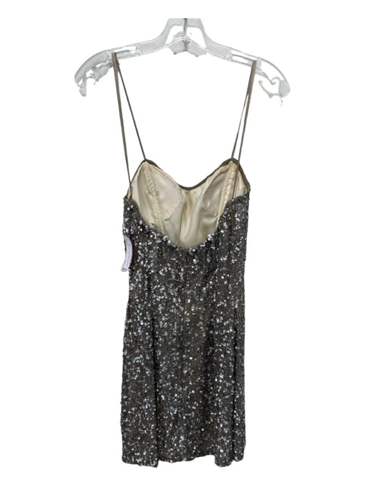 Scala Size 4 Gray & Silver Silk Sequins Spaghetti Strap Mini cupped Dress Gray & Silver / 4