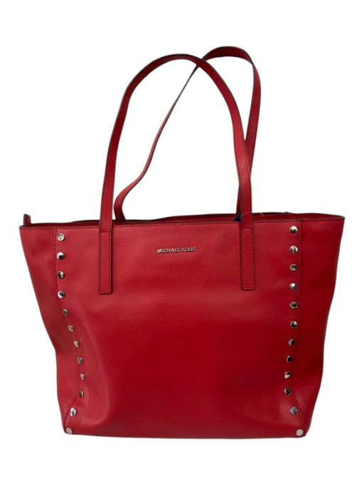 Michael Kors Red & Silver Leather Stud Detail Top Zip Double Top Handle Tote Bag Red & Silver / L