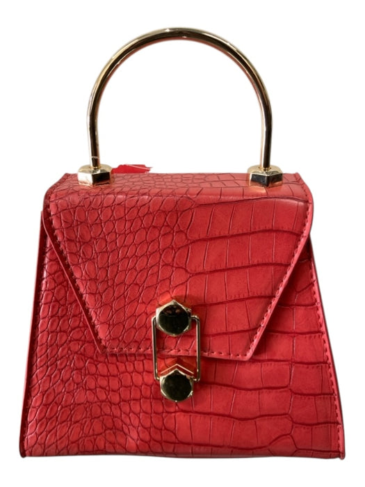 Badgley Mischka Coral Pink Vegan Leather Embossed Top Handle Gold Hardware Bag Coral Pink / XS