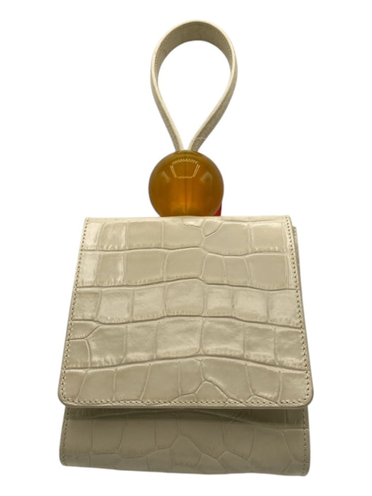 By Far Cream Embossed Leather Top Handle Button Close Square Ball Bag Cream / S