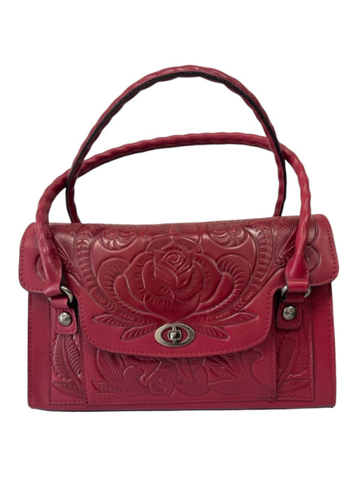 Patricia Nash Red Leather Floral Shoulder Bag silver hardware Pouch Inc. Bag Red / M