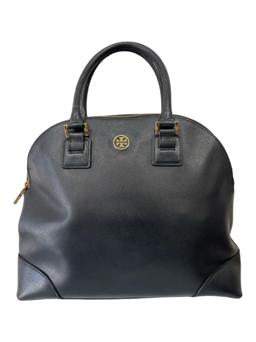 Tory Burch Black Leather Top Zipper Double Top Handle Gold Hardware Bag Black / L