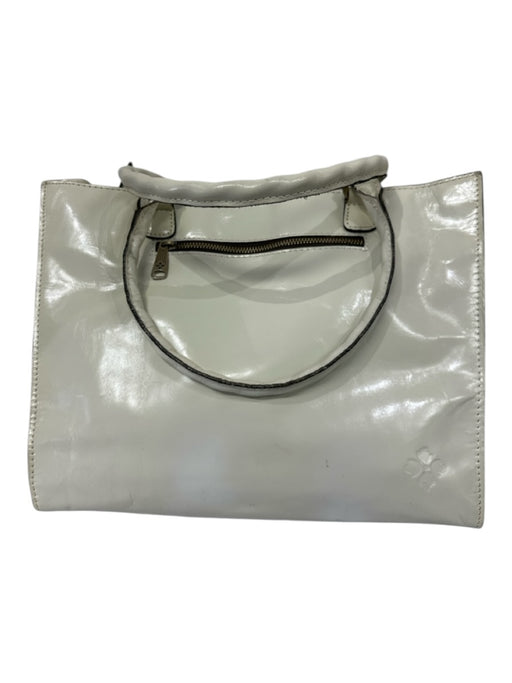 Patricia Nash Cream White Leather Ponyhair Glitter Zip Top Rhinestone detail Bag Cream White
