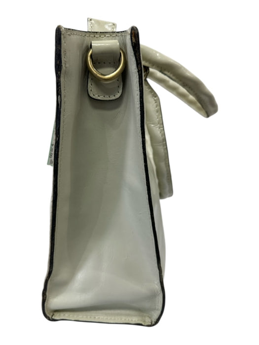 Patricia Nash Cream White Leather Ponyhair Glitter Zip Top Rhinestone detail Bag Cream White