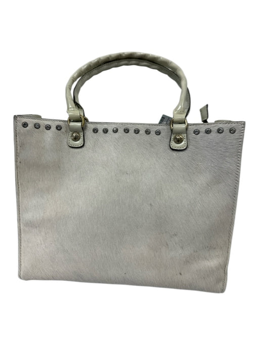 Patricia Nash Cream White Leather Ponyhair Glitter Zip Top Rhinestone detail Bag Cream White