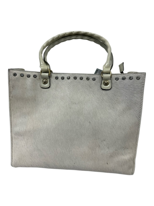 Patricia Nash Cream White Leather Ponyhair Glitter Zip Top Rhinestone detail Bag Cream White