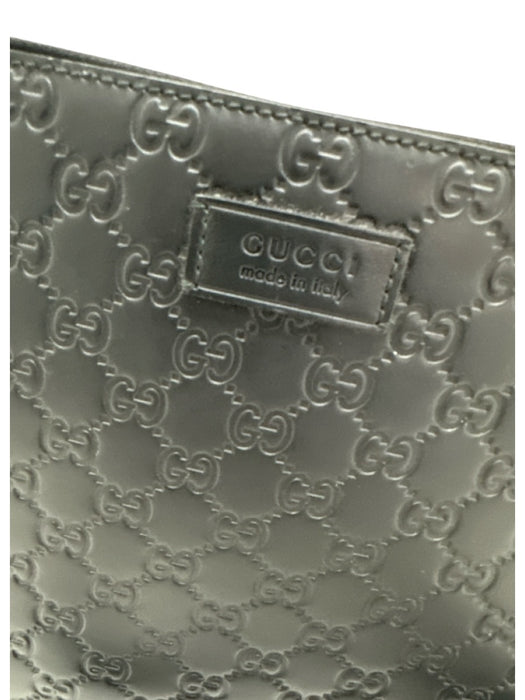 Gucci Black Leather Guccissima embossed Zip Top Messenger Bag Black