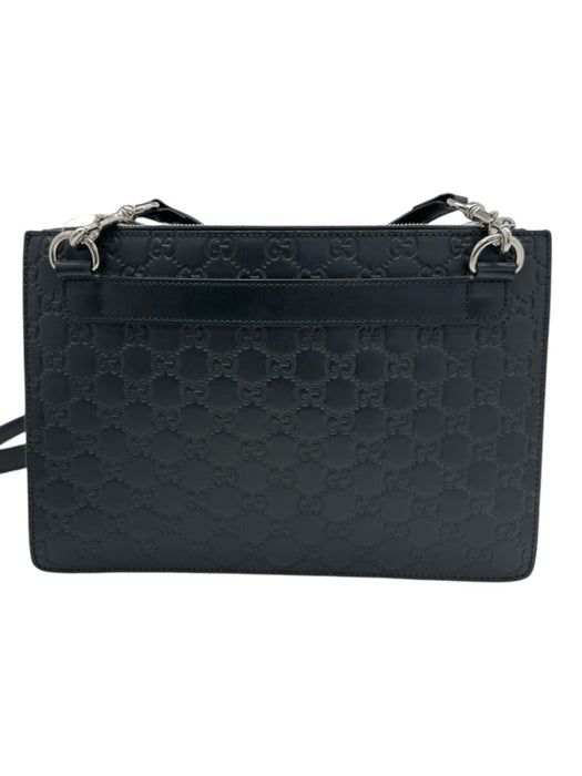 Gucci Black Leather Guccissima embossed Zip Top Messenger Bag Black
