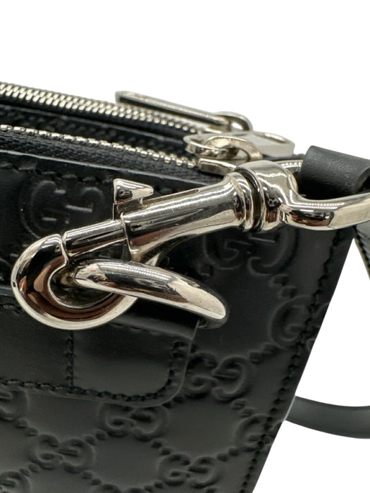 Gucci Black Leather Guccissima embossed Zip Top Messenger Bag Black